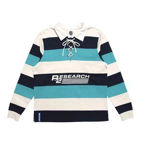 Round Two x LRG Heritage Nautical Long Sleeve Blue Cream Rugby Shirt New Large
